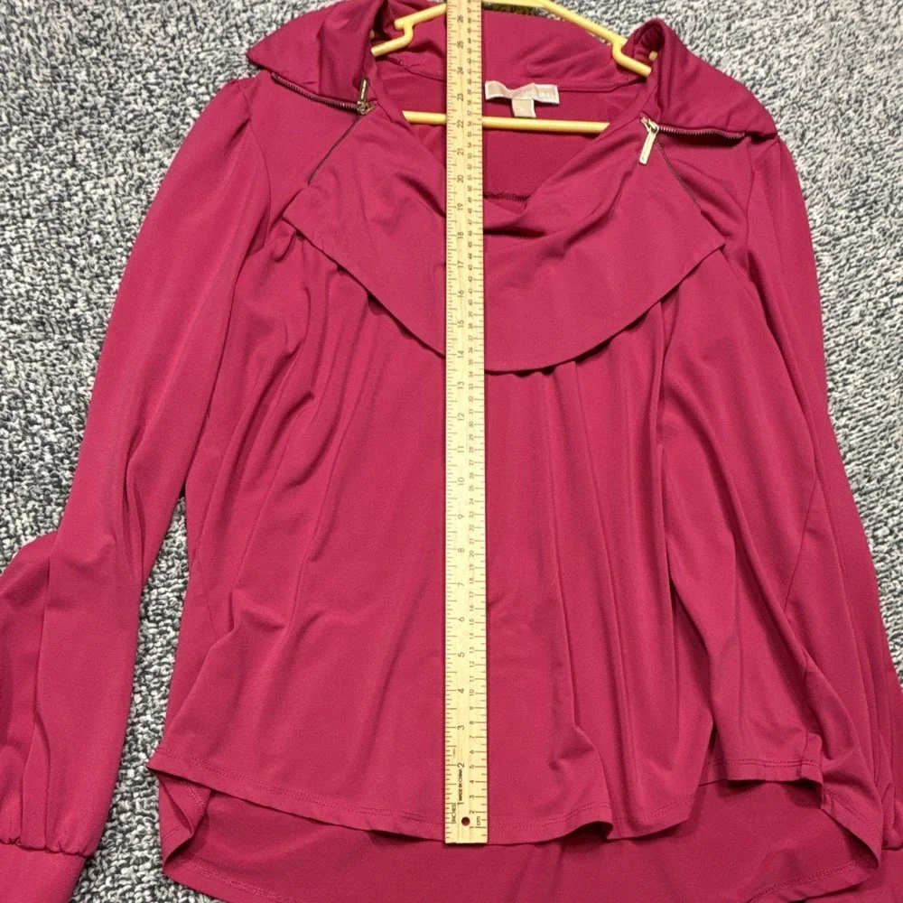 Michael Kors Pink Cowl Neck Zip Accent Knit Blouse XL Long Sleeve Stretch Top